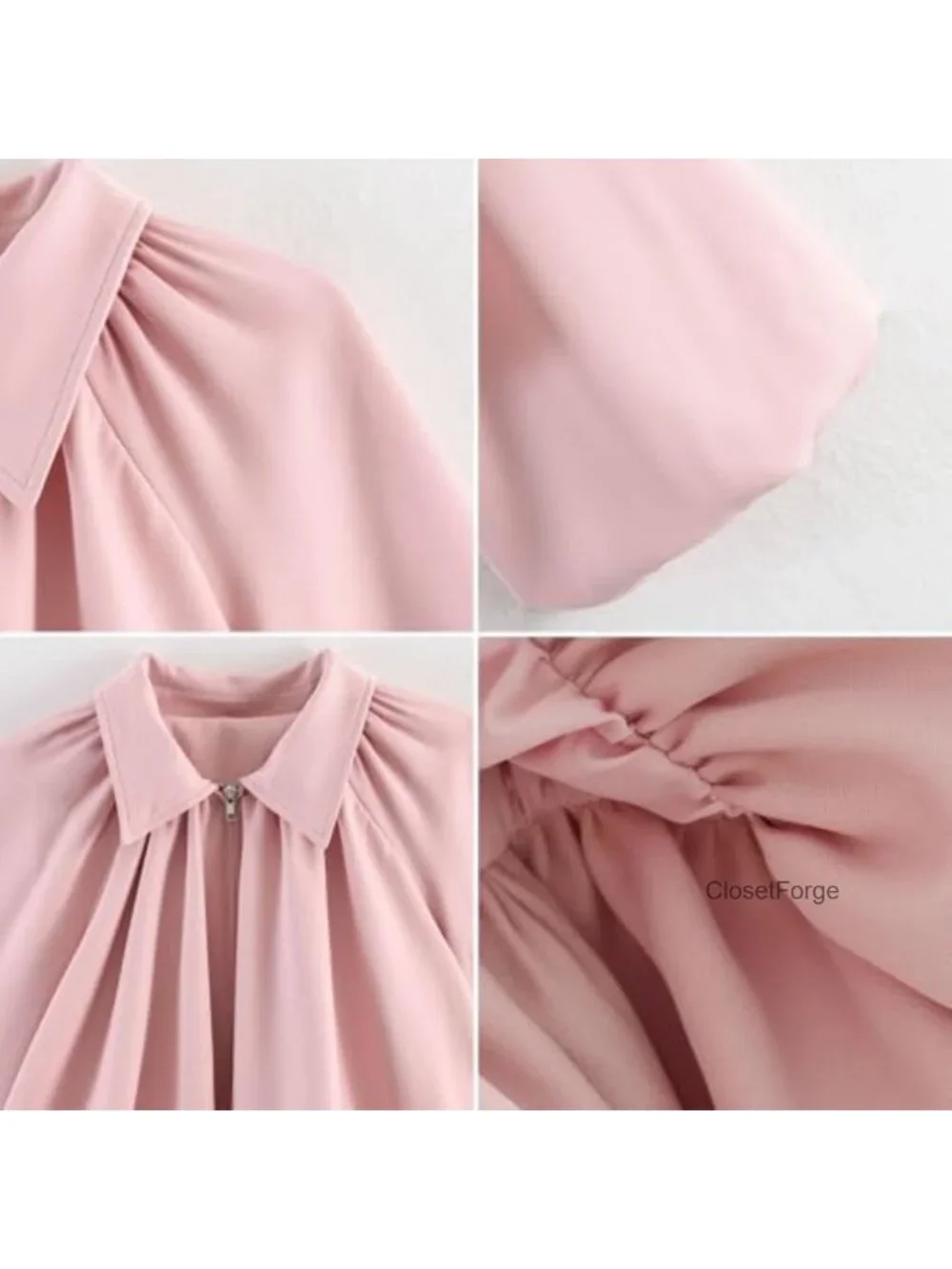 Puffed Sleeve Bomber Jacket Trendy Lapel Collar Zip Up Cropped Loose Fit